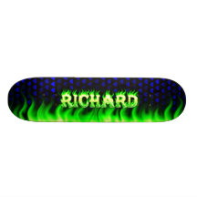 Feuer Richard grüner Skatersollie Skateboard. Bedruckte Skateboarddecks