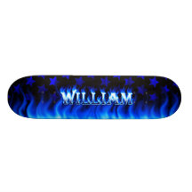 Feuer Williams blauer Skatersollie Skateboard. Personalisierte Skatedecks