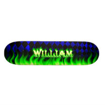 Feuer Williams grüner Skatersollie Skateboard. Skateboard Deck