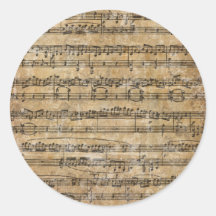 Feuille de musique vintage autocollant rond