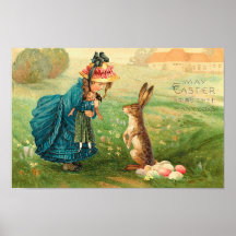 Fille avec la poupée et le lapin affiches