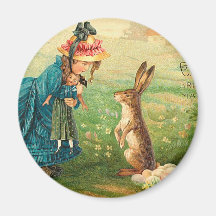 Fille avec la poupée et le lapin aimants pour réfrigérateur
