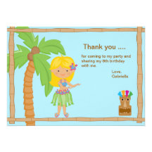 Fille mignonne de Luau avec le carte de remercieme Faire-part Personnalisé