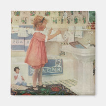 Fille vintage, enfant faisant les vêtements accroc aimants pour réfrigérateur