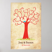 Fingerabdruck-Baum, der Heartastic (rotes, Wedding Plakatdrucke