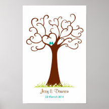 Fingerabdruck-Baum-Hochzeit - Heartastic (weiß) Poster
