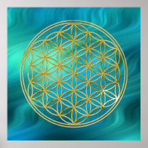 Fleur d'or de la vie |, vagues bleu-vert posters