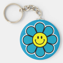 Fleur souriante Keychain (bleu) Porte-clef
