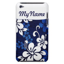 Fleurs bleues personnalisées d'Hawaï Étui Barely There iPod