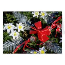 Fleurs rouges de guirlande de Noël Carte De Vœux