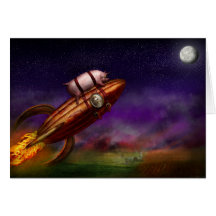Fliegen-Schwein - Rocket - zum Mond oder zum Fehls Grußkarten