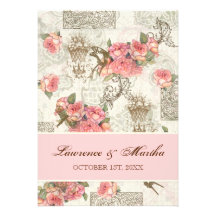 Flutterbyes 'n-Rosen-elegante Hochzeit - Rosa Einladung
