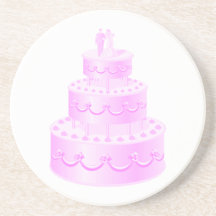 Forever Love Pink Wedding Cake Drink Coaster
