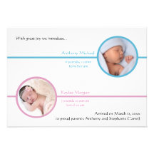 Foto-Geburts-Mitteilung der Geschwister-zwei Ankündigungskarten