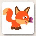 Fox mignon de bande dessinée et caboteurs de papil dessous de verre liège