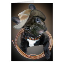 Französische Bulldoggen-Western-Kunst Grußkarten