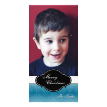 Frohe Weihnacht-Familien-Foto-Karte - blaue Plaket Photokarte