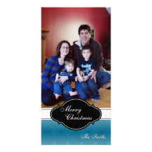 Frohe Weihnacht-Familien-Foto-Karte - blaue Plaket Bilder Karten