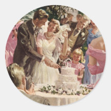Gâteau vintage de coupe de nouveaux mariés de mari adhésifs ronds