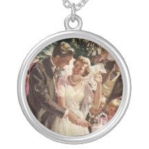 Gâteau vintage de coupe de nouveaux mariés de mari pendentif personnalisé