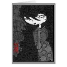 Geisha mit ihrer Haar-unten Gruß-Karte - freier Ra