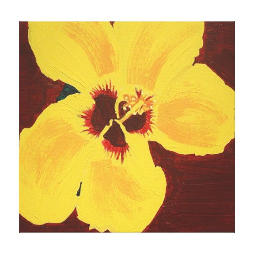 Gelbe Hibiskus-Blumen-ursprüngliche Acrylmalerei Leinwand Drucke