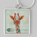 Girafe jetante un coup d'oeil ambre Keychain porte-clés