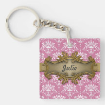 Girly Gawdy rosa und weißer Damast mit Gold Schlüsselanhängern