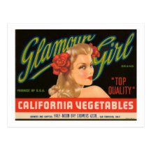 Glamour-Mädchen-Kalifornien-Gemüse-Vintage Anzeige Postkarte