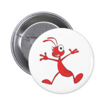 Glückliche rote Ameise, die für Freude springt Anstecknadelbuttons