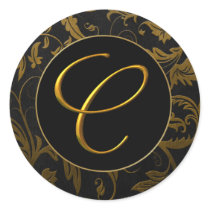Gold des Monogramm-C und schwarzes Damast-Hochzeit