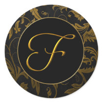 Gold des Monogramm-F und schwarzes Damast-Hochzeit