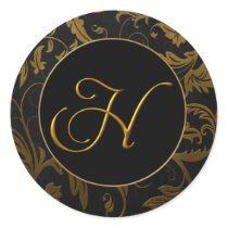 Gold des Monogramm-H und schwarzes Damast-Hochzeit