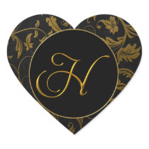 Gold des Monogramm-H und schwarzes Damast-Hochzeit