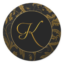 Gold des Monogramm-K und schwarzes Damast-Hochzeit