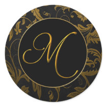 Gold des Monogramm-M und schwarzes Damast-Hochzeit