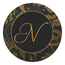 Gold des Monogramm-N und schwarzes Damast-Hochzeit