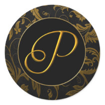 Gold des Monogramm-P und schwarzes Damast-Hochzeit