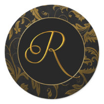Gold des Monogramm-R und schwarzes Damast-Hochzeit