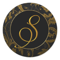 Gold des Monogramm-S und schwarzes Damast-Hochzeit