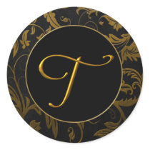 Gold des Monogramm-T und schwarzes Damast-Hochzeit