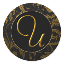 Gold des Monogramm-U und schwarzes Damast-Hochzeit