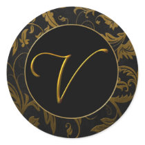 Gold des Monogramm-V und schwarzes Damast-Hochzeit