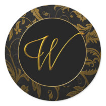 Gold des Monogramm-W und schwarzes Damast-Hochzeit