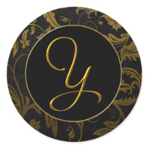 Gold des Monogramm-Y und schwarzes Damast-Hochzeit