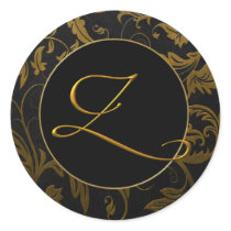 Gold des Monogramm-Z und schwarzes Damast-Hochzeit