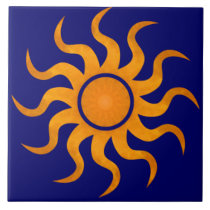Goldene blaue Mitternachtsfliese Sun - groß