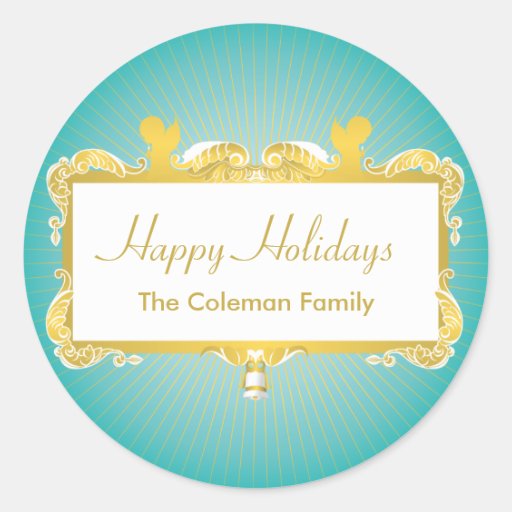 GOLDENER WEIHNACHTSrahmen MIT ENGELN Runder Sticker