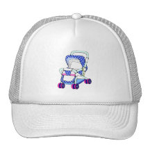 Graphique de fantaisie de poussette de bébé bleu casquettes