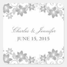 Gray Simple Floral Wedding Stickers